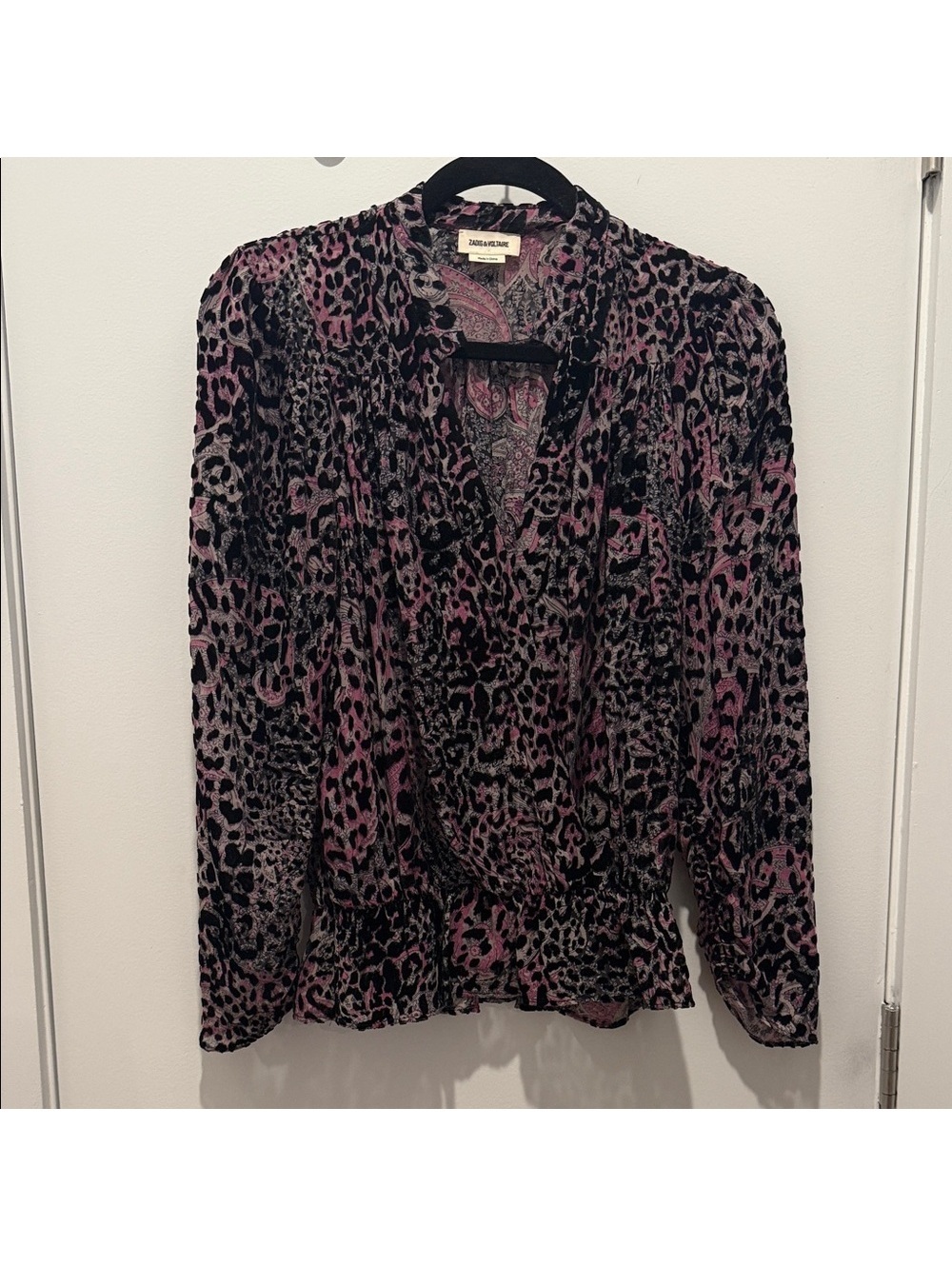 Zadig & Voltaire Pink and Black Leopard Blouse Size S